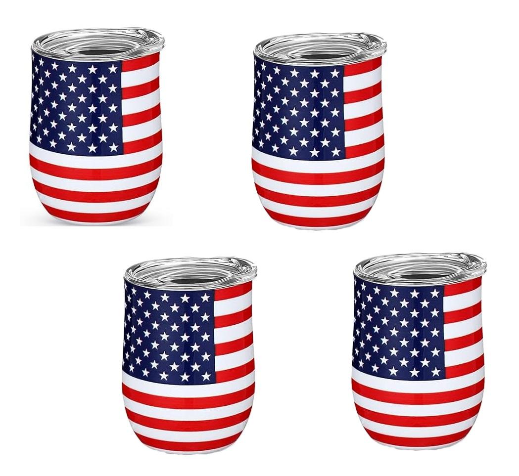 4 Pcs 4th of July Mini Tumbler Shot Glasses, American Flag Patriotic Gift Cups with Straw Lid, Stainless Steel Double Wall Vacuum Insulated Cups for Men Veteran Independence Day