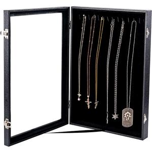 Vertical Necklace Holder Organizer,Necklace Storage,Necklace Organizer Box,Jewelry Tray with Glass Lid (Black Velvet)