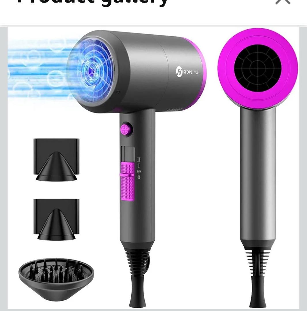 slopehill Professional Ionic Hair Dryer, Powerful 1800W Fast Drying Low Noise Blow Dryer with 2 Concentrator Nozzle 1 Diffuser Attachments for Home Salon Travel