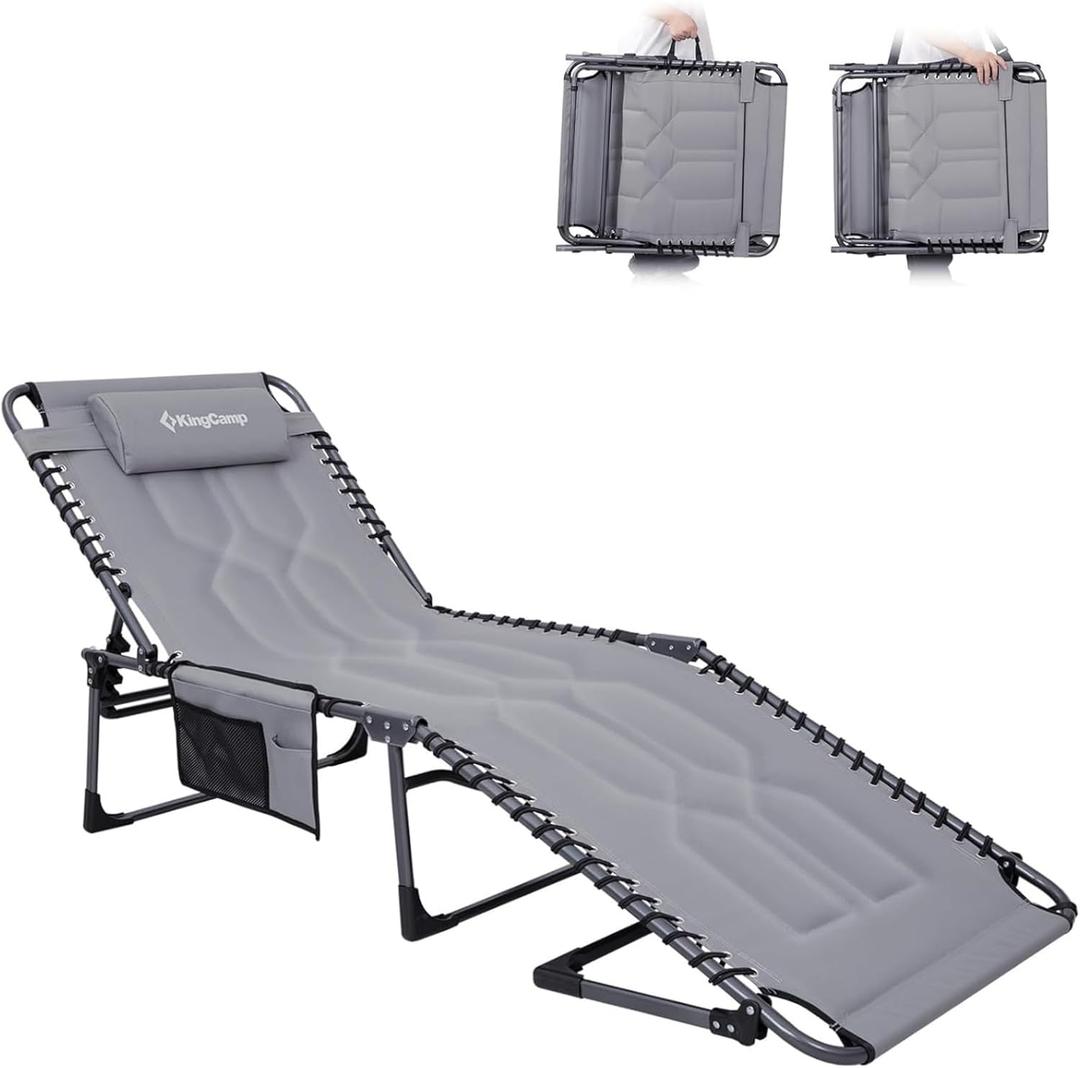 KingCamp Oversized Tanning Chair, Extra-Wide Padded Folding Chase Lounge Chairs Portable Adjustable 5-Position 400lbs Heavy Duty Lounger with Double-Layer Oxford for Outdoor Beach Patio Sun Pool