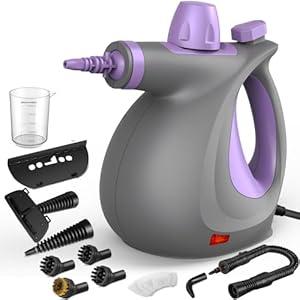 Pressurized Handheld Multi-Surface Natural Steam Cleaner with 12 pcs Accessories, Multi-Purpose Steamer for Home Use, Steamer for Cleaning Floor, Upholstery, Grout and Car (Purple)
