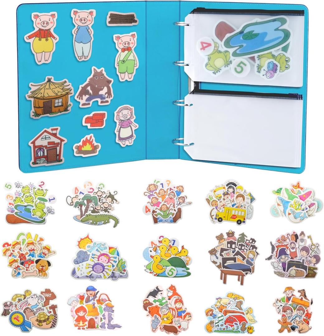 CHEFAN 16 Pack Felt Board Stories Set,Flannel Board Stories with a Felt Storage Binder for Preschool Activities,Included 5 Little Ducks,Wheels On Bus,Three Little Pigs and Little Red Riding Hood