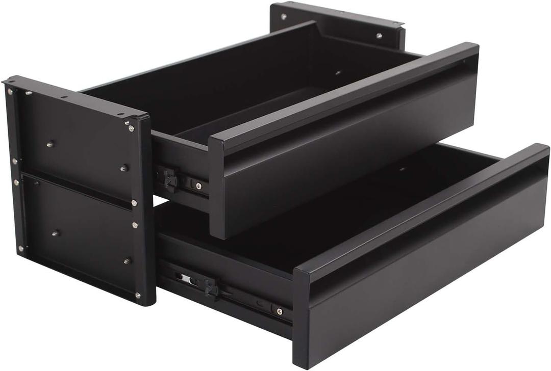 15 in 2-tier Under Desk Drawer,Adjustable Height, Under Desk Drawer Slide Out with Slide Extension Mounted Under Flat Wooden Table, Carbon Steel Hidden Desk Drawer for Office & Home