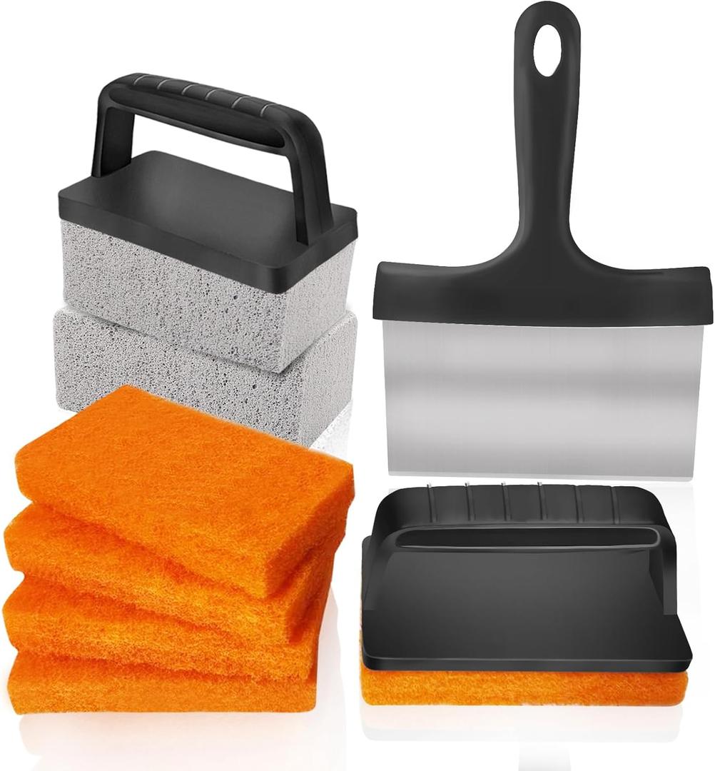 10 Pieces Griddle Cleaning Kit for Blackstone & More - Professional Flat Top Grill Cleaning Kit with Heavy Duty Griddle Scraper, Grill Stones, Scouring Pads & Ergonomic Handles