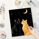 Moonlit Cats Paint by Numbers Kit for Adults - DIY Black and Orange Kitty Night Scene Painting on Canvas, Acrylic Paint Set, Suitable for Beginners, Art for Home Decoration or Gifts(16X20IN Framed)