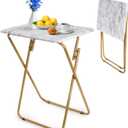 ZAVOOS Folding TV Tray Table, Rectangular TV Trays Dinner Snack Table for Eating on Couch, Portable Sturdy Marble Laptop Table with No Assembly Required for Bed, Recliner, Small Space, Medium