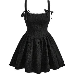 BEAUDRM Women's Plus Size Dresses Cocktail Spring Summer Wedding Guest Dress Jacquard Mini Short Sundresses Brunch Outfits (Black, XXL)