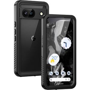 Lanhiem for Pixel 8a Case, IP68 Waterproof Dustproof, Built-in Screen Protector, Rugged Full Body Shockproof Phone Case for Google Pixel 8a, Obsidian Black