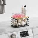 Small Trash Bag Holder - Compact Garbage Bag Holder with Stackable Bamboo Top, Adjustable Hooks for Kitchen/Laundry Room Cabinet Door - Suitable for Small Size Roll (Small 1-Pack)