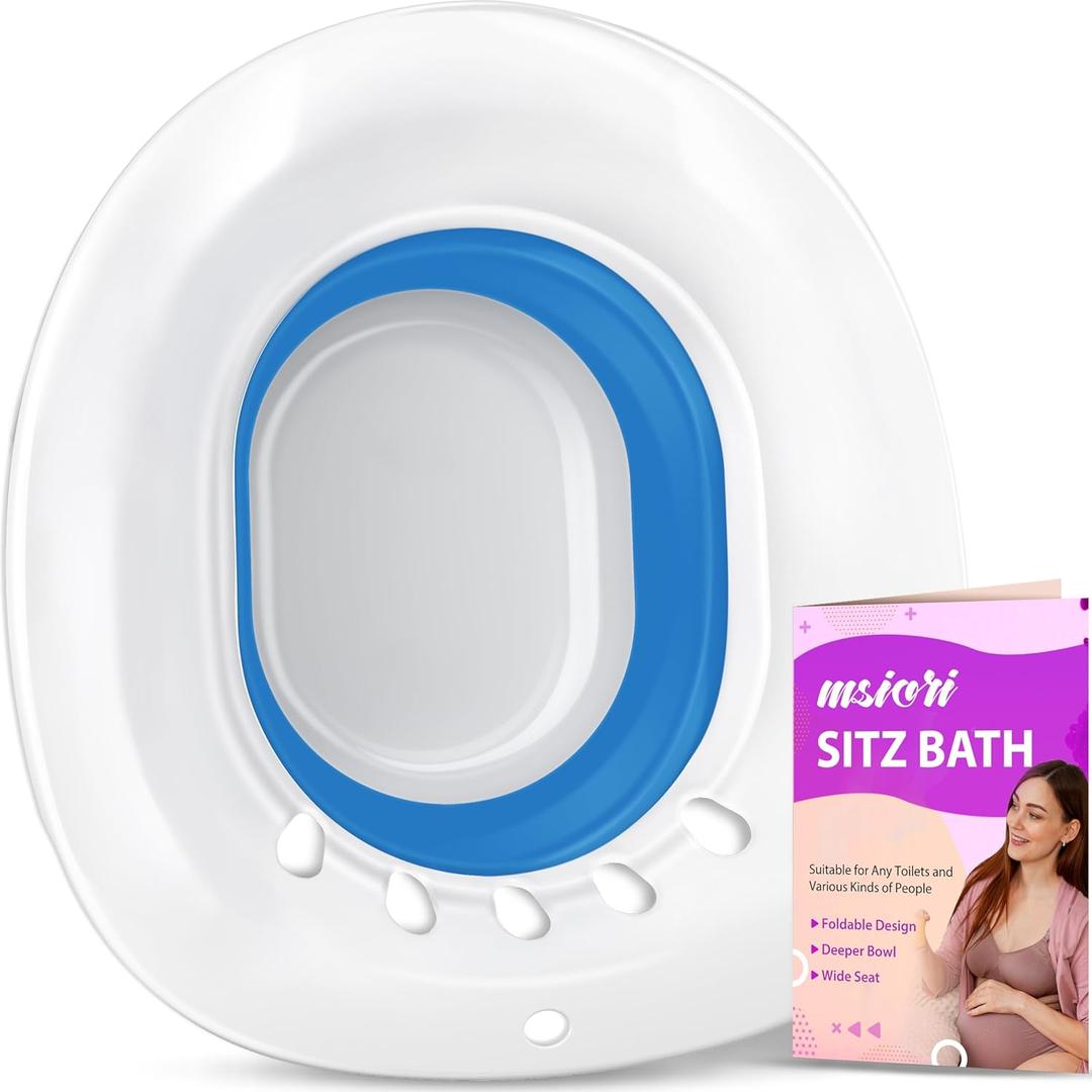 Sitz Bath for Toilet Seat, Hemorrhoids and Postpartum Care - Yoni Steam Seat - Pregnant Women and Perineal Care, Sits Bath Kit for Women - Collapsible (Blue)