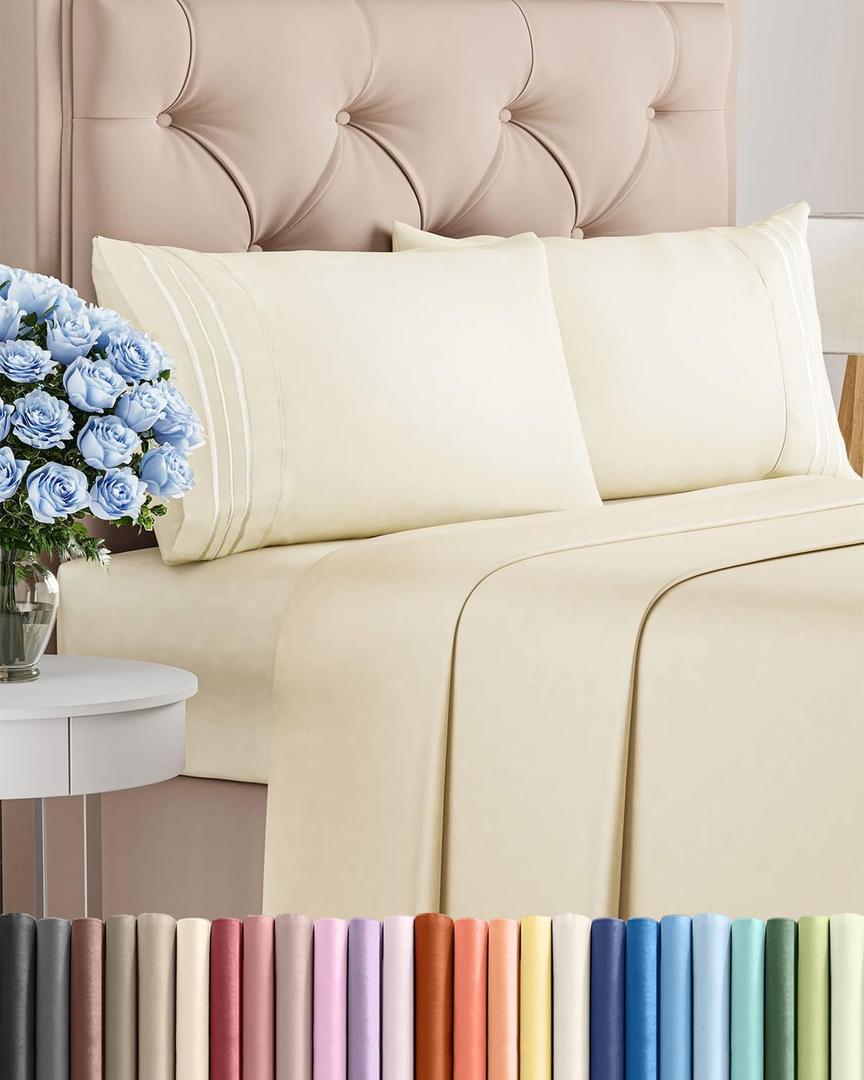 Full Size 4 Piece Sheet Set - Comfy Breathable & Cooling Bed Sheets Set - Hotel Luxury Bedding for Women, Men, Kids, Teens, Boys & Girls - Deep Pockets, Ultra-Soft, Wrinkle Free - Oeko-Tex - Off White