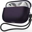 for AirPods Pro 3 Case 2025, JIELIELE (Leather Texture) Full-Body Protective Airpods Pro 3rd Generation Cover with Lanyard, Supports Wireless Charging, Front LED Visible Purple