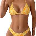 MakeMeChic Women's Polka Dots Triangle Thong Bikini Sets Floral Cute Bathing Suit Swimsuits, X-small, Yellow