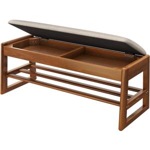 Shoe Rack Bench with Cotton-Linen Cushion 2-Tier Wooden Storage Bench 550lbs Compact Simple & Modern Design for Entryway, Hallway, Bedroom, Living Room, Closet, Front Door Entrance, Foyer (39.37inch)
