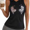 Remidoo Women's Graphic Sleeveless Hoodies Fitted Hooded Tank Tops Workout Shirt Black X-Large (Black, XL)