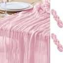 Asee'm 2pcs Cheesecloth Table Runner 120 Inches Blushing Pink Boho Gauze Cheese Cloth Runner 10FT Rustic Sheer Table Runners for Easter Spring Wedding Baby Shower Holiday Party Decoration