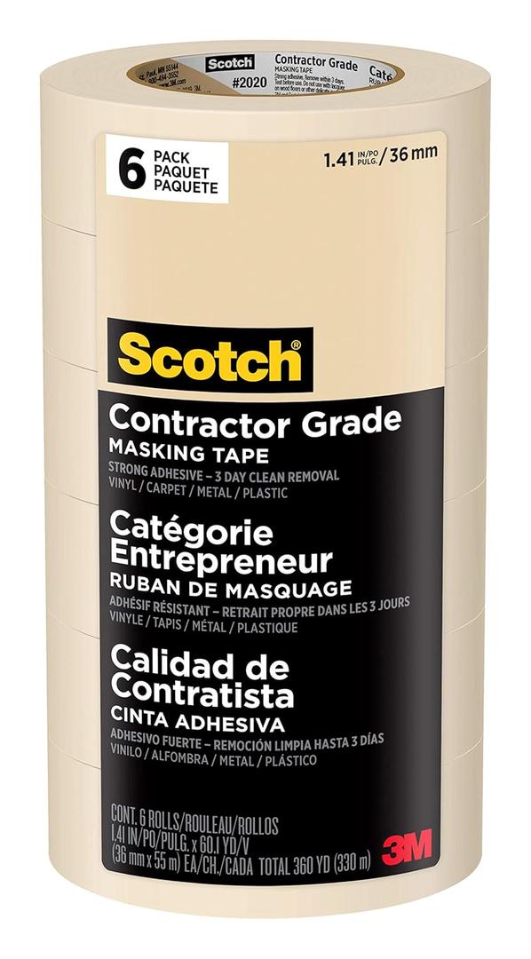 Scotch Painter's Tape Contractor Grade Masking Tan, Tape for General Use, Multi-Surface Adhesive Tape, 1.41 Inches x 60.1 Yards, 6 Rolls