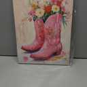 Country Floral Cowgirl Pink Western Boots Wall Decor Cowboy Boots Western Flower Prints Painting Canvas Trendy Preppy Girls Room Decor Pictures For Teen Girls For Living Room Bedroom Wall Decor Art (12x16 Inch)