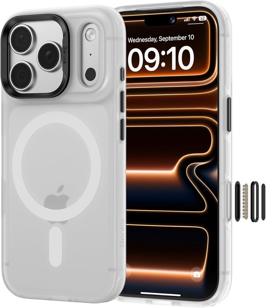 BENKS Magnetic Case for iPhone 17 Pro Max with Camera Control Button, Compatible with MagSafe, Slim Translucent Matte Shockproof Protective Phone Case, White