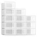 SEE SPRING 12 Pack Shoe Storage Box, Clear Plastic Stackable Shoe Organizer for Closet, Space Saving Foldable Shoe Rack Sneaker Container Bin Holder
