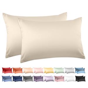 100% Cotton Standard Pillowcases Set of 2, Deep Dream 600 Thread Count Pillow Cases, 20x26 Inches, Super Soft and Breathable Envelope Closure (Cream)