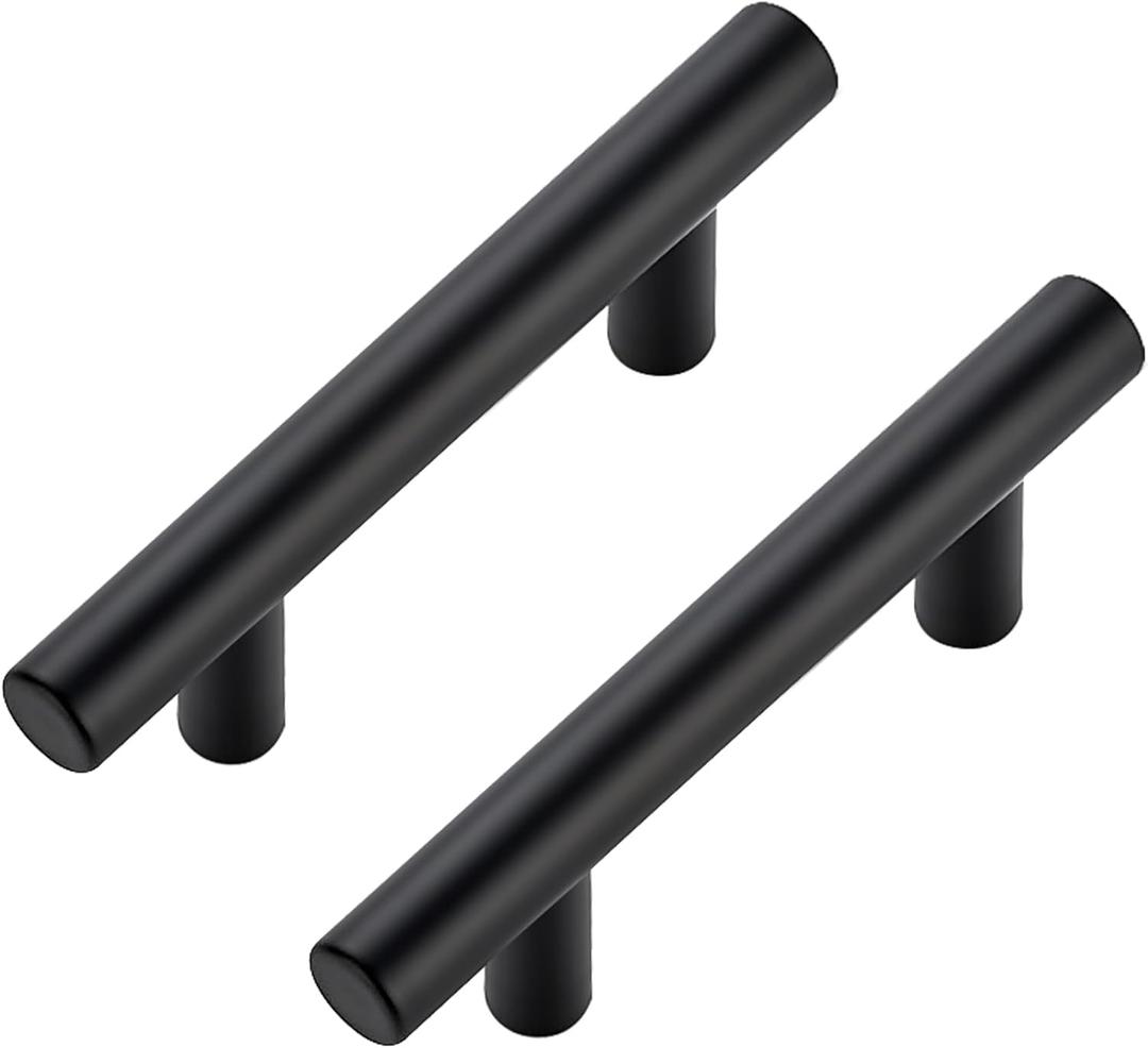 JOY DECOR 3 Pack Cabinet Handles, Black Cabinet Pulls, 2-1/2 in Hole Center Kitchen Hardware, Stainless Steel T Bar Handles for Dresser Drawers