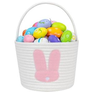 2 x CubesLand Easter Basket for Girls Kids, Adorable Bunny Basket for Easter Egg Hunts, Soft & Safe Babys First Easter Basket, Sturdy Cotton Rope Empty Gift Basket, Festive Dcor- Pink-Large