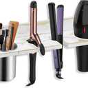 Hair Tool Organizer Wall Mounted, Sturdy Pine Wood Construction, Removable Stainless Steel Cup, Holds Hair Dryers, Straighteners, Curling Irons, Brushes, and More, White