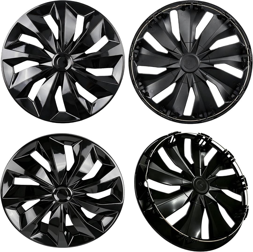 ABX Hubcaps, 16 inch hubcaps Set of 4, Wheel Rim Cover ABS Material, Snap On Car Truck SUV Replacement Hub Cap, for Toyota Camry Nissan Mazda etc, Black