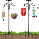 Double Shepherds Hooks for Outdoor Heavy Duty, Adjustable Shepherds Hook, 2 Pack 77 inch with 5 Prongs Base, Garden Hooks for Hanging Bird Feeders, Hanging Plants, Solar Light Lantern