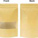 100 Pcs Kraft-Paper-Bags with Window, 5.5 x 7.9 inch Stand Up Zipper Pouches Bags, Zip Lock Food Storage Bag for Packaging Products, Reusable, Sealable
