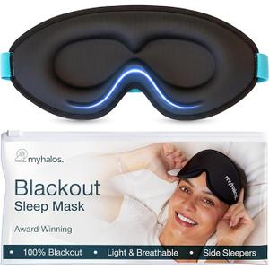 MyHalos® Sleep Mask – 3D Blackout Eye Mask for Women & Men, Side Sleepers, Zero Pressure Memory Foam Eyelash Friendly, Breathable,Award-Winning Sleep Aid for Travel (Black, 1 Count (Pack of 1))