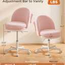 GTPLAYER Velvet Tall Office Chair with Wheels Vanity Chairs with Back, Versatile Height Use: Office to Bar Stools Small Ergonomic Comfy Armlees Computer Desk Chair with Bow Lumbar Pillow for Gift