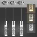 OKELI Modern Pendant Lights,3 Color LED Bubble Crystal Island Light Fixtures,Chrome Mini Pendant Lighting for Kitchen Island,Bar,6W,3000-6000K,ETL,3 Pack