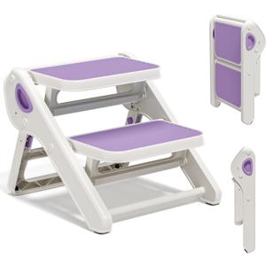 Foldable Toddler Step Stool for Bathroom Sink - 2-Step Kids Stool for Potty Training, Kitchen Counter & Bedroom, Sturdy Non-Slip Child Safety Stool Helper (Lavender)