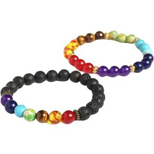 Men's Tiger Eye Bracelet 8MM Natural Gemstone Beads Bracelet Set Stretch Lava Bracelet Adjustable Couple Beaded Bracelet Gift for Men and Women