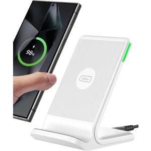 INIU Wireless Charger Station, 15W Fast Wireless Charging Stand for Official and Home Compatible with iPhone 17 16 15 14 13 12 Pro XS Samsung Galaxy S23 S22 S21 Note 20 Google etc (White)