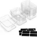 12 PACK Multi-Use Clear Plastic Storage Bins for Organizing w/ Labels - Home, Kitchen, Pantry, Bathroom, Office, Cabinet Shelf Organizer Bins - SOHO Collection, RV, Fridge Organization Containers -XXL