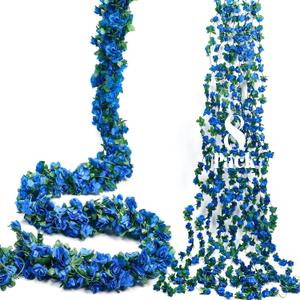 Miracliy 8Pcs 66FT Blue Flower Garland, Artificial Rose Floral Vines Fake Hanging Spring Flower Garland for Wall Backdrop Wedding Arch Tea Party Door Mantle Decoration