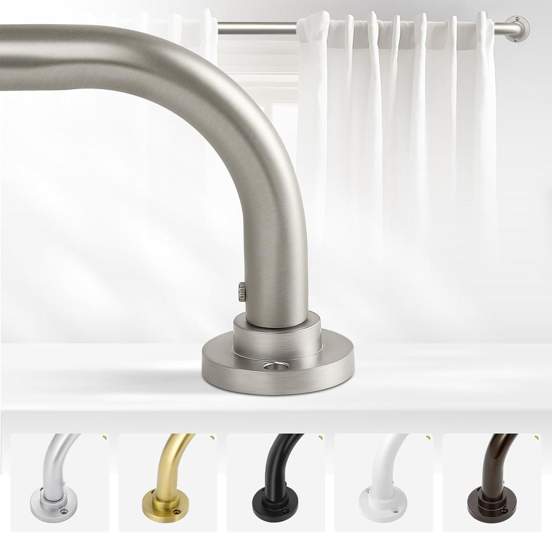 Nickel Wrap Around Curtain Rods 48 to 90 In: Blackout Heavy duty Adjustable Window Curtain Rod for Bedroom, Industrial Darkening Curved French Metal Single Drapery Rods Easy Install, Satin Nickel