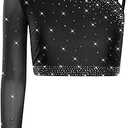 FEESHOW Women's Shiny Rhinestone Lyrical Dance Crop Tops Ballet Tops Latin Rumba Samba Ballroom Dance Costume Size L