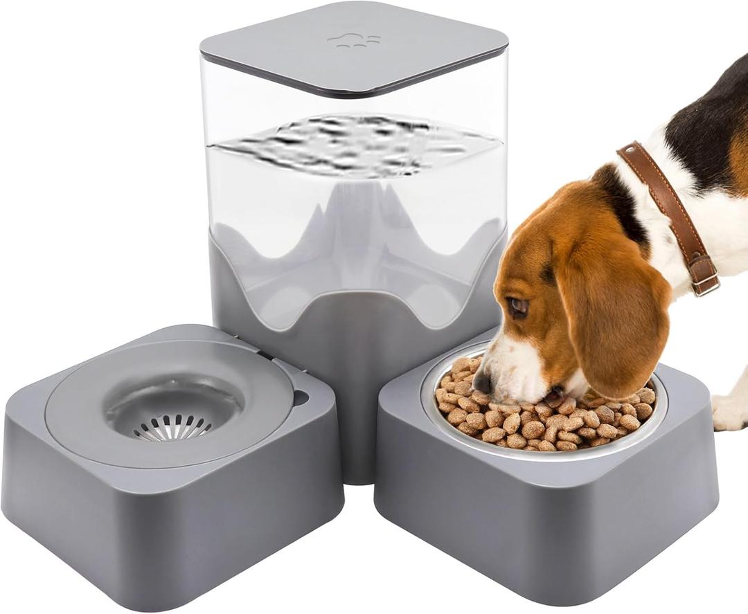 Pet Automatic Gravity Feeder and Water Dispenser, 2.8L Water Dispenser with Stainless Steel Food Bowl, 2-in-1 Pet Feeder for Cats, Dogs, Rabbits