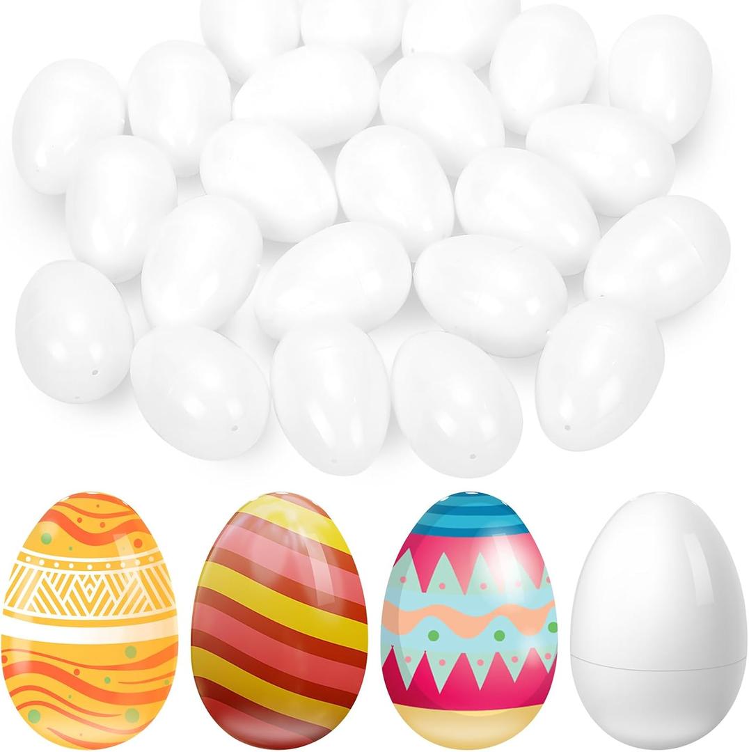Jenaai 200 Pcs White Plastic Easter Egg Easter Party Favor DIY Heat Transfer Empty Paintable Fillable Removable Blank Eggs Bulk for Hunt Basket Stuffers, 1.57 x 2.36 Inch