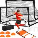 Kids Soccer Goals for Backyard, 2 of 6 x 4 ft Kids Soccer Goal Set Soccer Net with 10 Soccer Cones, Agility Ladder & Carry Bag, Portable Soccer Training Equipment. (Black)