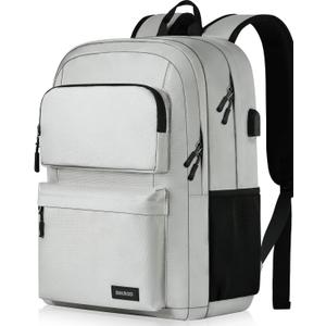 School Backpack for Teen Boys and Girls, Travle Laptop Backpack for men and women, Carry-on Lightweight Casual Bookbag with USB Charging Port Fit 17.3 Inch Laptop, Grey