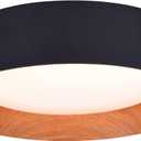 Bargeni Flush Mount Ceiling Light,13 inch Ceiling Light Fixtures,Matte Black with Wood Accent,3000K/Warm White/18W(100w Equiv.),Dimmable LED Lighting Fixtures Ceiling for Kitchen,Outdoor