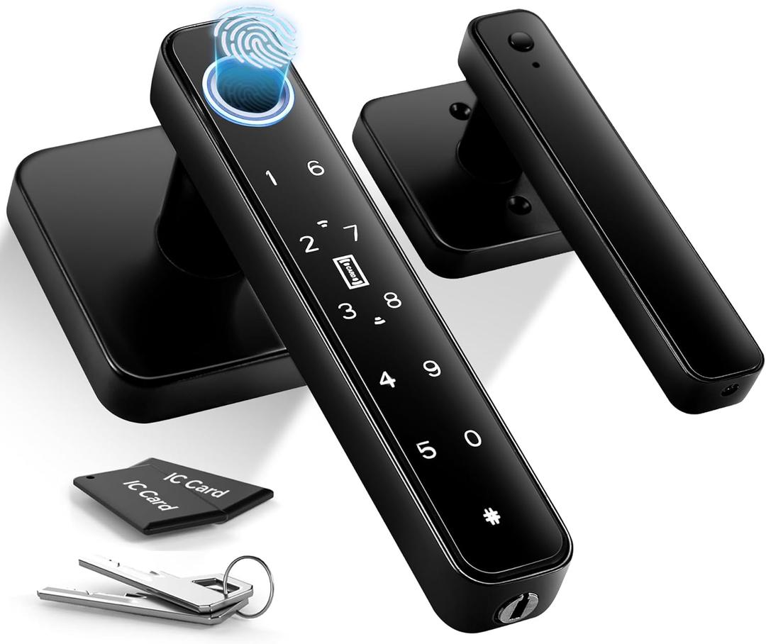 Pulido 4-in-1 Smart Fingerprint Door Knob Lock, No App Required, Door Locks for Bedrooms & Offices, Finger Print Door Knobs with Code & Keypad, Biometric Thumbprint Door Knob