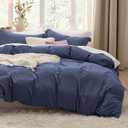 Bedsure Navy Duvet Covers Queen Size - Prewashed Cotton-Like Polyester Duvet Cover, Soft Queen Duvet Cover Set 3 Pieces with Zipper Closure, 1 Duvet Cover 90x90 inches and 2 Pillow Shams (05 - Navy (No Comforter))