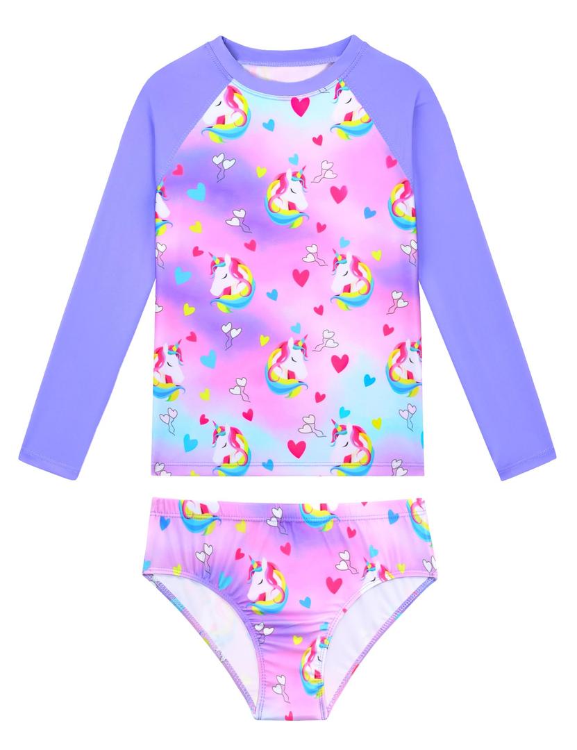 Girls Bathing Suits Size 10-12 Years Purple Pink Swimsuits UPF 50+ Sun Protection Rash Guard Sets (Purple)