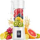 Portable Blender Cup, Electric USB Mini Juicer Blender for Shakes and Smoothies, 380ml, 6 Stainless Steel Blades, Rechargeable, Lightweight, Black, Ideal for Travel & Gym (White)